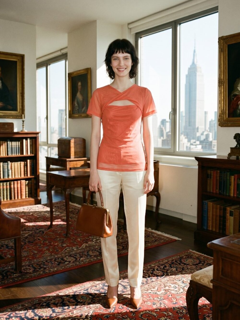 International Concepts coral crossfront keyhole short sleeve blouse
